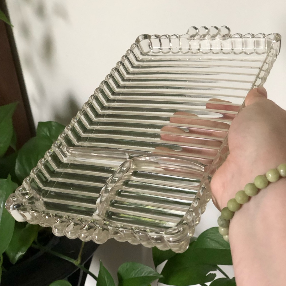Vintage Clear Pressed Glass Divided Vanity / Serving Tray
